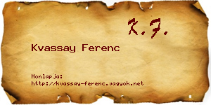 Kvassay Ferenc névjegykártya
